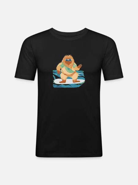 Bigfoot on surfboard - Men's Slim Fit T-Shirt - black