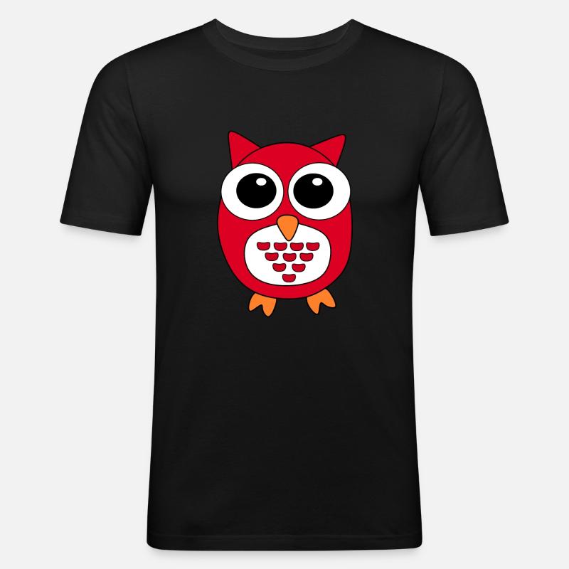 Eule rote Eule - Männer Slim Fit T-Shirt - Schwarz