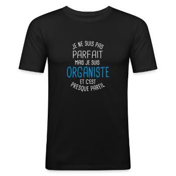 Pas parfait mais organiste - T-shirt près du corps Homme - noir - Devant - Nik (191cm)