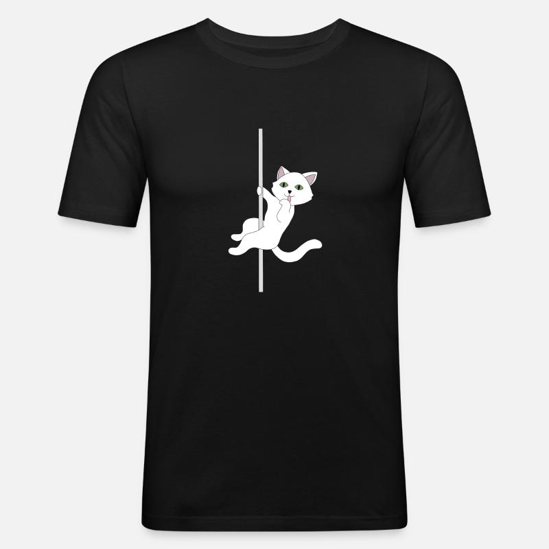 Katze Pole Dance - Männer Slim Fit T-Shirt - Schwarz