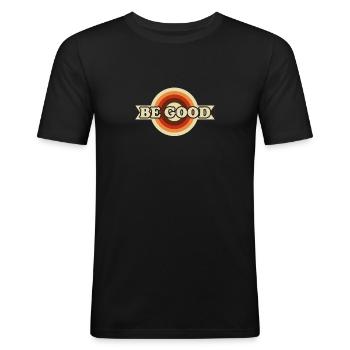 Soyez une bonne convivialité graphique Rétro - T-shirt près du corps Homme - noir - Devant - Nik (191cm)