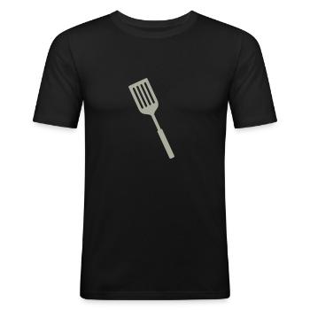 Pfannenwender Geschenkidee - Männer Slim Fit T-Shirt - Schwarz - Vorne - Nik (191cm)