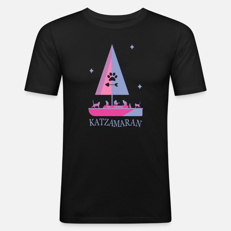 Katzamaran Boot - Männer Slim Fit T-Shirt - Schwarz
