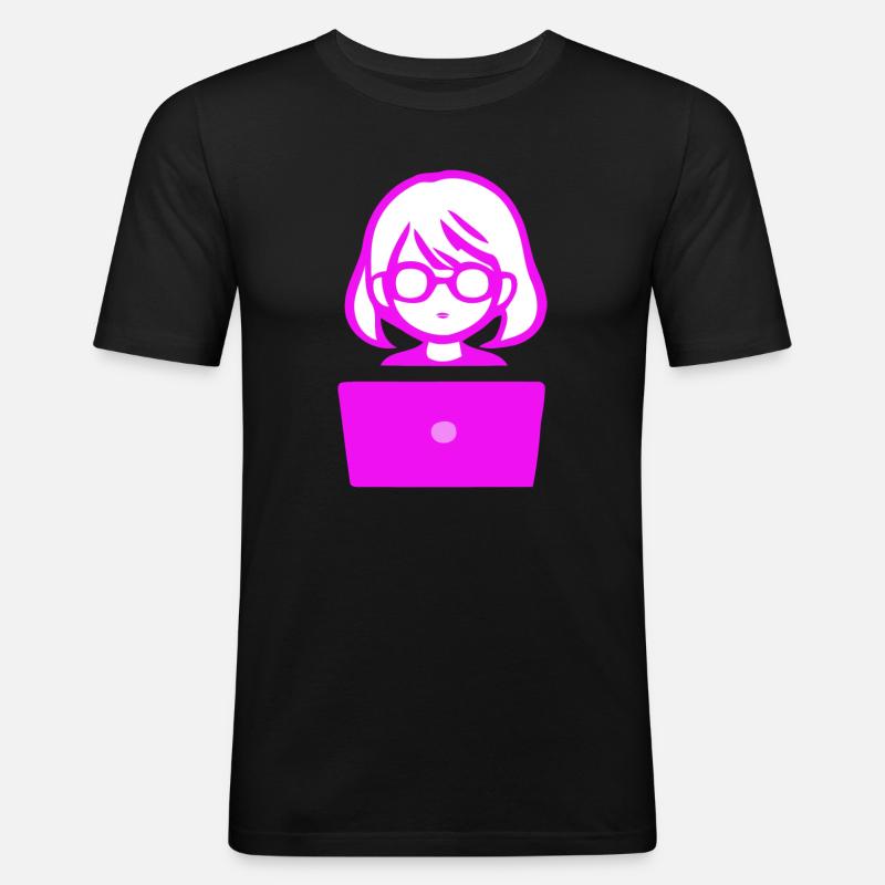 Woman with Computer Programmer Coder - Men's Slim Fit T-Shirt - black