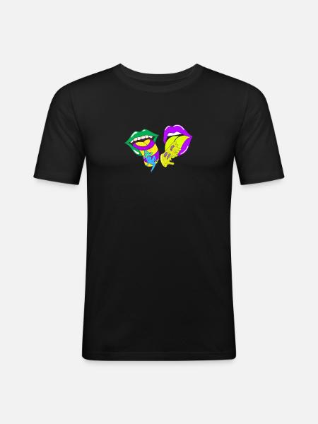 Psychedelic Lips with Acid and Mushrooms - Men's Slim Fit T-Shirt - black