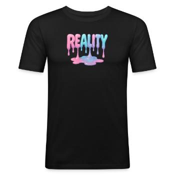 Reality - Tropfende Pastell Schrift - Männer Slim Fit T-Shirt - Schwarz - Vorne - Nik (191cm)