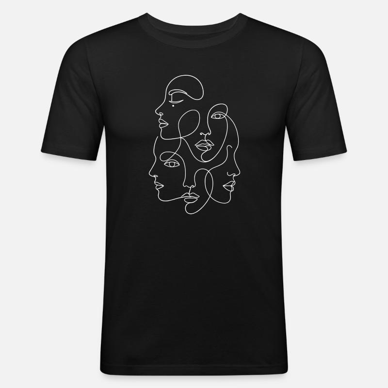 Minimalistisk én hvit linje flersidig - Slim Fit T-skjorte for menn - svart
