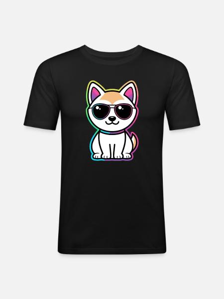 Cat Neon Rainbow Glasses - Men's Slim Fit T-Shirt - black