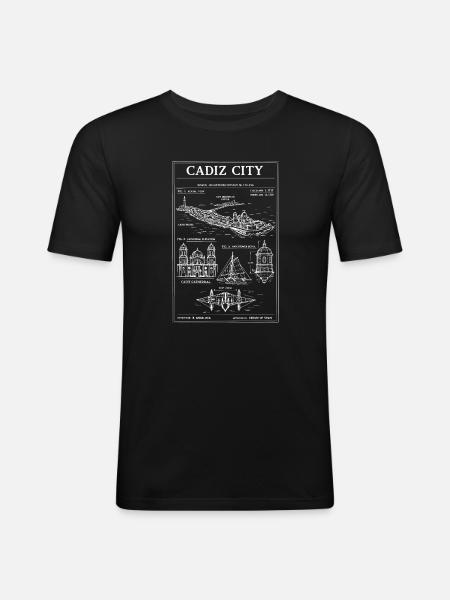 Cadiz City Vintage Nautical Blueprint - Men's Slim Fit T-Shirt - black