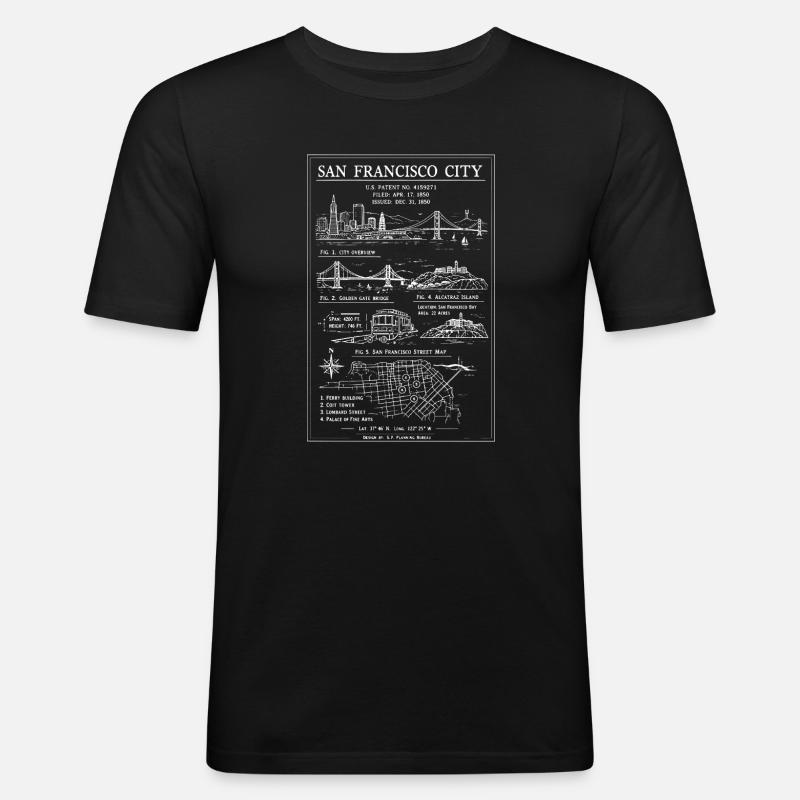 Mappa Schizzata della Città di San Francisco - Maglietta aderente da uomo - nero
