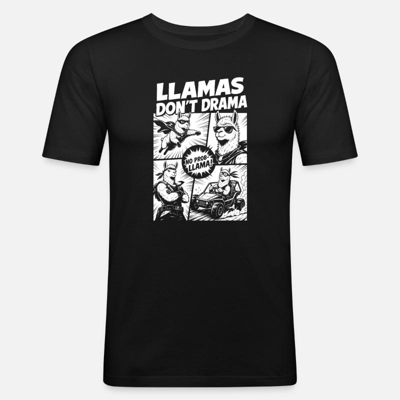 Llama Mode Action Comic - Männer Slim Fit T-Shirt - Schwarz