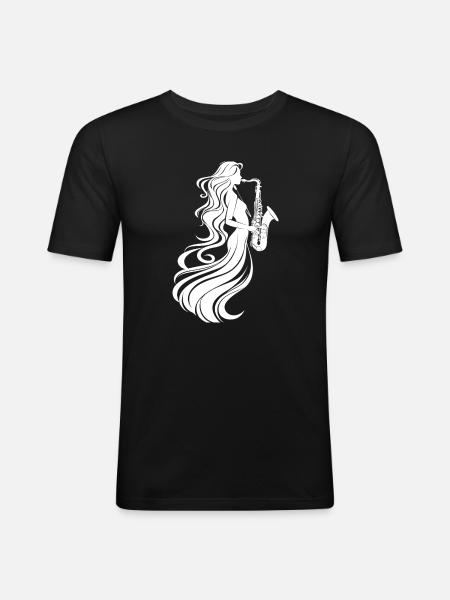 Dessin de saxophoniste - T-shirt près du corps Homme - noir
