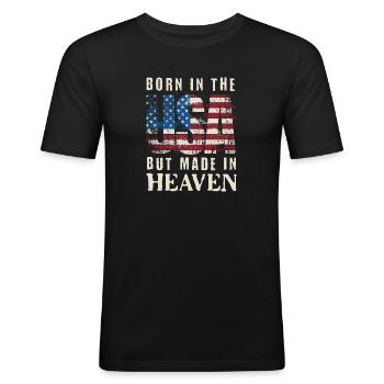 Born in the USA Made in Heaven - Men's Slim Fit T-Shirt - black - Front - Nik (191cm)