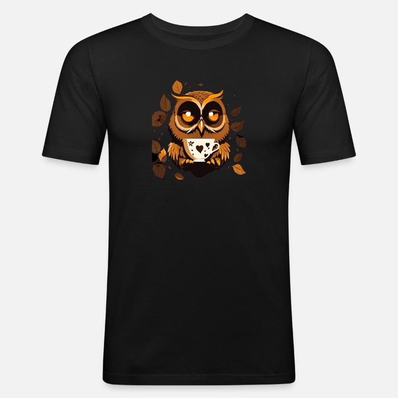 KaffeeEule - Männer Slim Fit T-Shirt - Schwarz