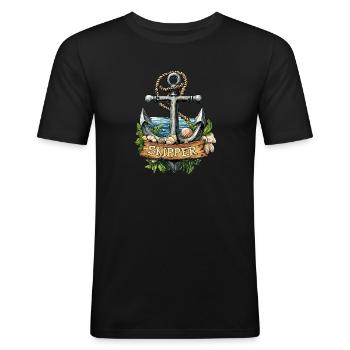 Skipper Anchor Boat Sailboat Motorboat Captain Sea - Men's Slim Fit T-Shirt - black - Front - Nik (191cm)