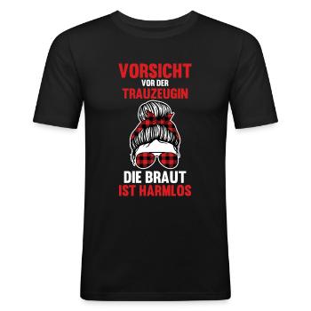 Trauzeugin - Männer Slim Fit T-Shirt - Schwarz - Vorne - Nik (191cm)