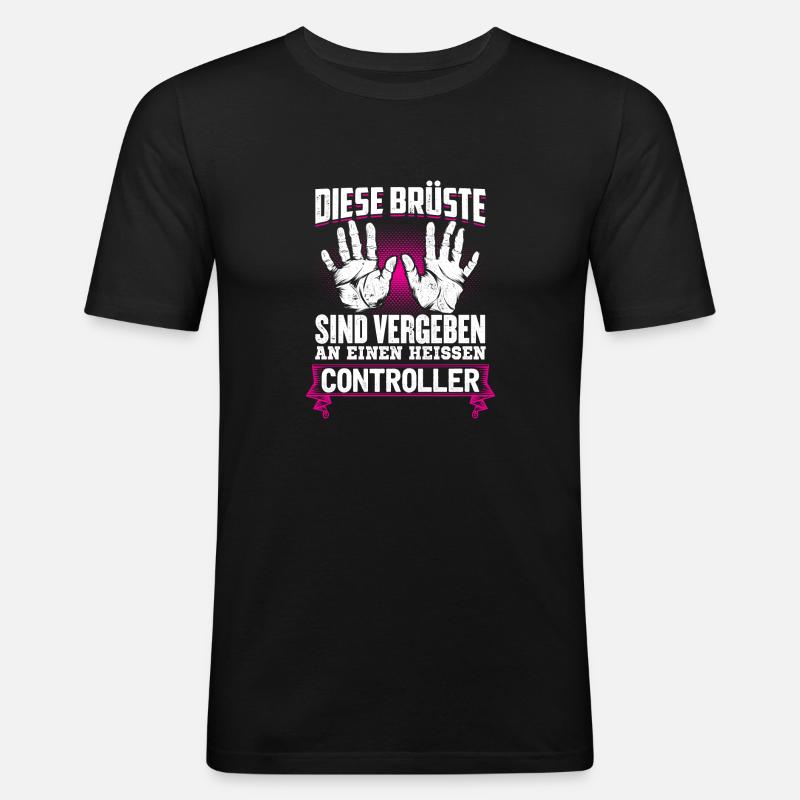 CONTROLLER - Brüste - Männer Slim Fit T-Shirt - Schwarz