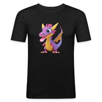 Ein niedliches Drachen Monster mit langer Zunge - Männer Slim Fit T-Shirt - Schwarz - Vorne - Nik (191cm)