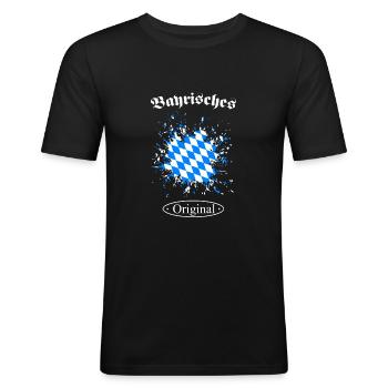 Bayrisches Original Bayern Bavaria - Männer Slim Fit T-Shirt - Schwarz - Vorne - Nik (191cm)