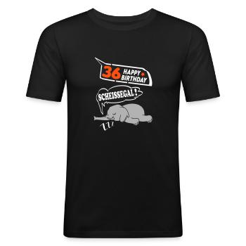 Geburtstag 36 Jahre Birthday Elefant Scheissegal - Männer Slim Fit T-Shirt - Schwarz - Vorne - Nik (191cm)