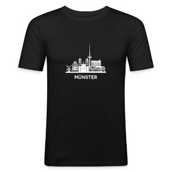 Münster, weiß - Männer Slim Fit T-Shirt - Schwarz - Vorne - Nik (191cm)