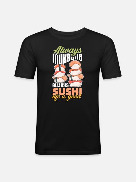 Mukbang and Sushi - Männer Slim Fit T-Shirt - Schwarz