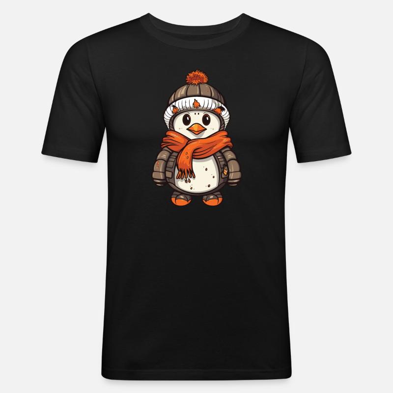Pinguin Comic Niedlich Winter - Männer Slim Fit T-Shirt - Schwarz