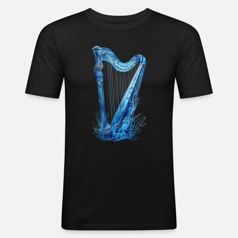 Fisch Harfe - Männer Slim Fit T-Shirt - Schwarz
