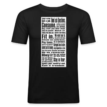 Obéir beaucoup I Say Penseur socio-critique - T-shirt près du corps Homme - noir - Devant - Nik (191cm)