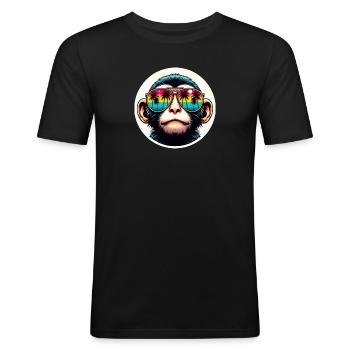 Affe Brille Palmen bunt - Männer Slim Fit T-Shirt - Schwarz - Vorne - Nik (191cm)