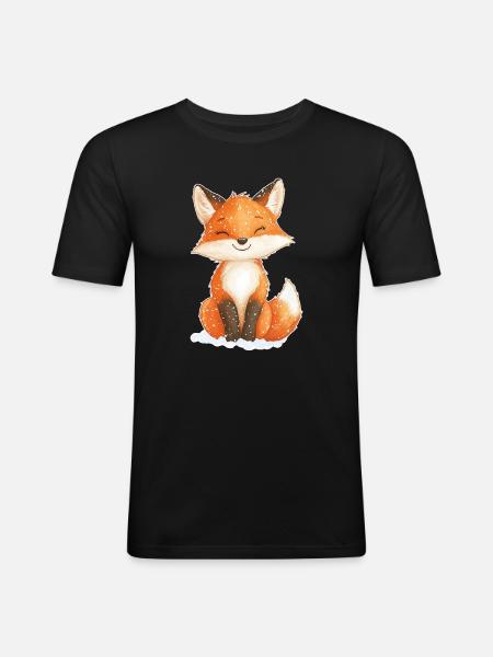 Fuchs Wintermotiv - Männer Slim Fit T-Shirt - Schwarz