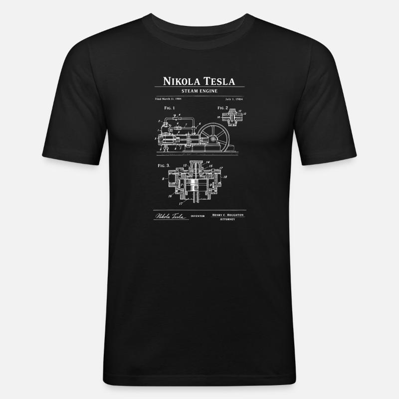 Dampflok-Bauplan - Männer Slim Fit T-Shirt - Schwarz
