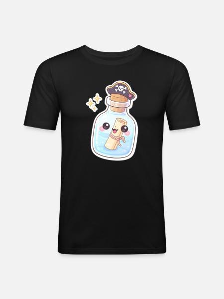 Cute Pirate Message in a Bottle - Männer Slim Fit T-Shirt - Schwarz
