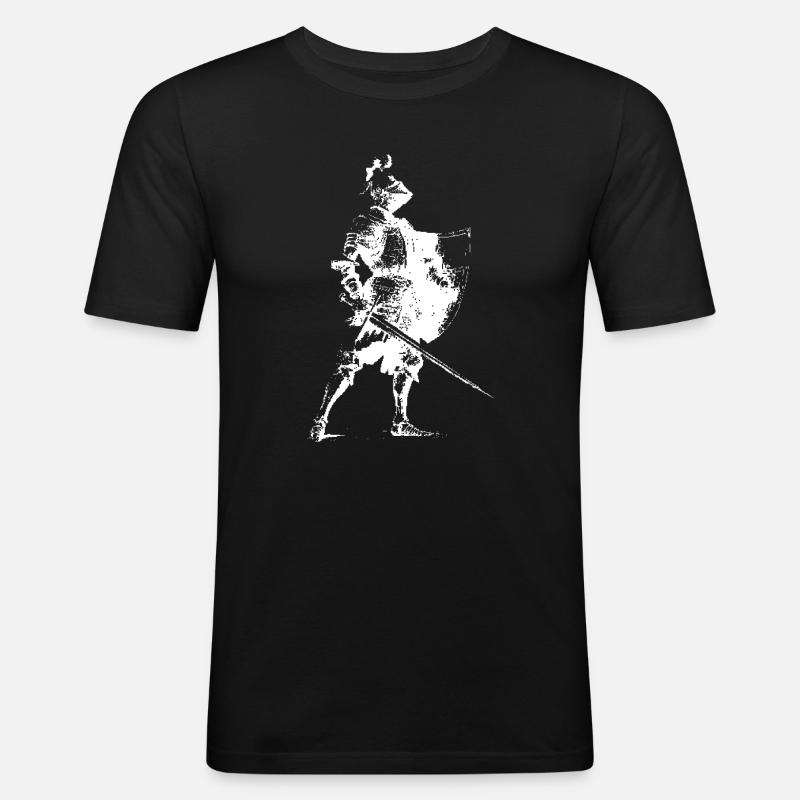 Ritter-Silhouette mit Schild - Männer Slim Fit T-Shirt - Schwarz