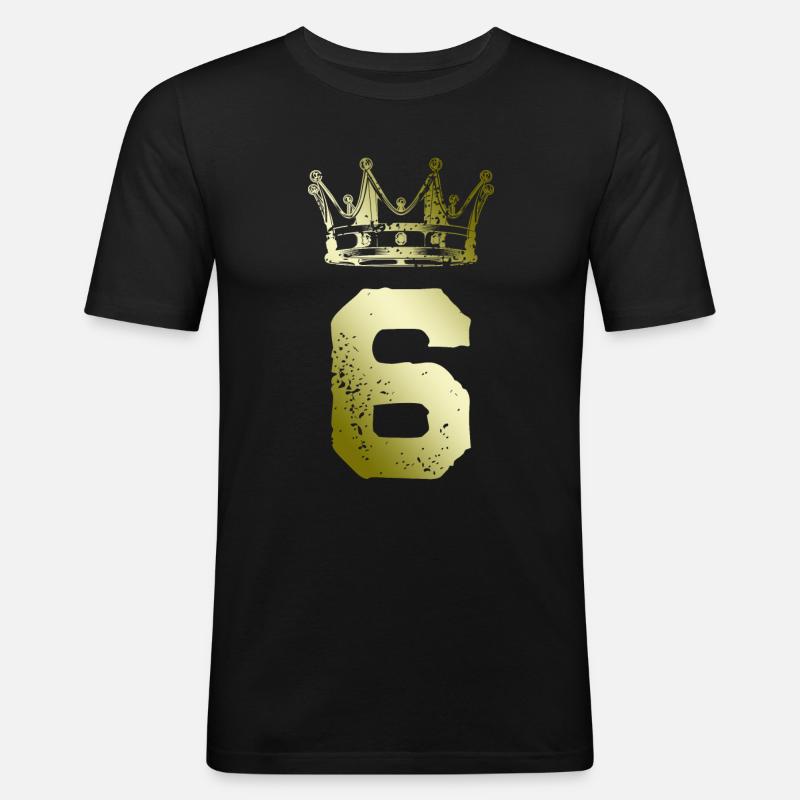 6 Zahl Krone - Männer Slim Fit T-Shirt - Schwarz