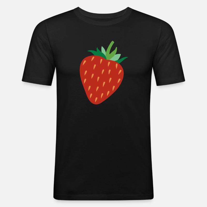 Erdbeere - Männer Slim Fit T-Shirt - Schwarz