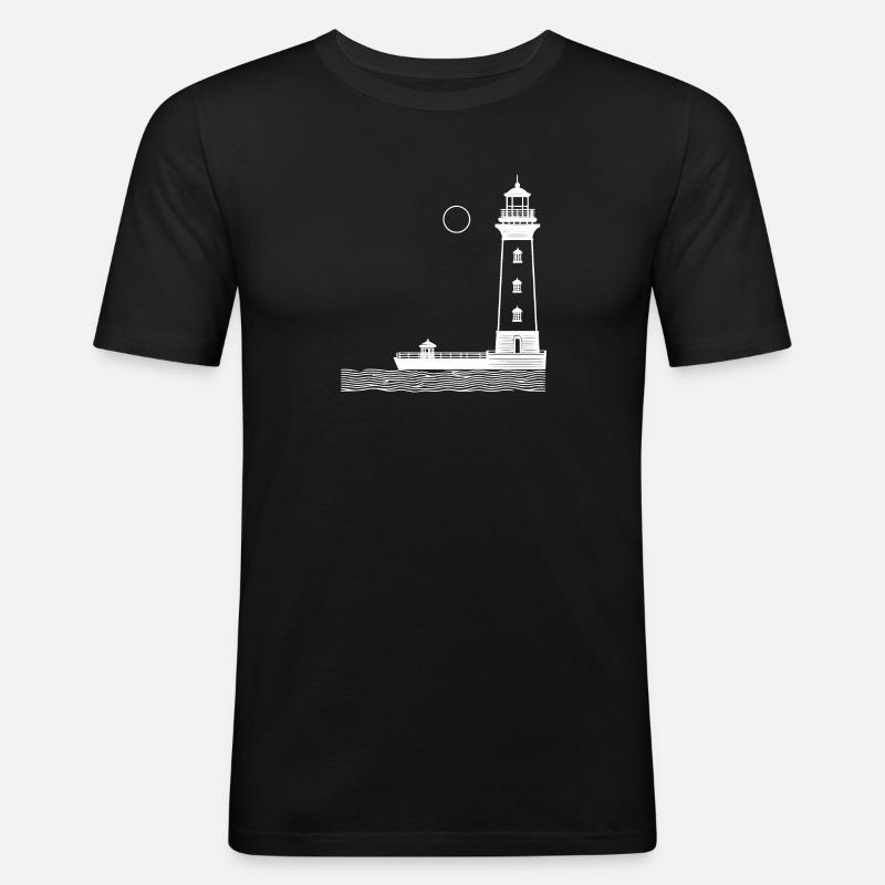 Leuchtturm 2 weiß - Männer Slim Fit T-Shirt - Schwarz