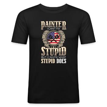 Peinture Colorée Chantier - T-shirt près du corps Homme - noir - Devant - Nik (191cm)