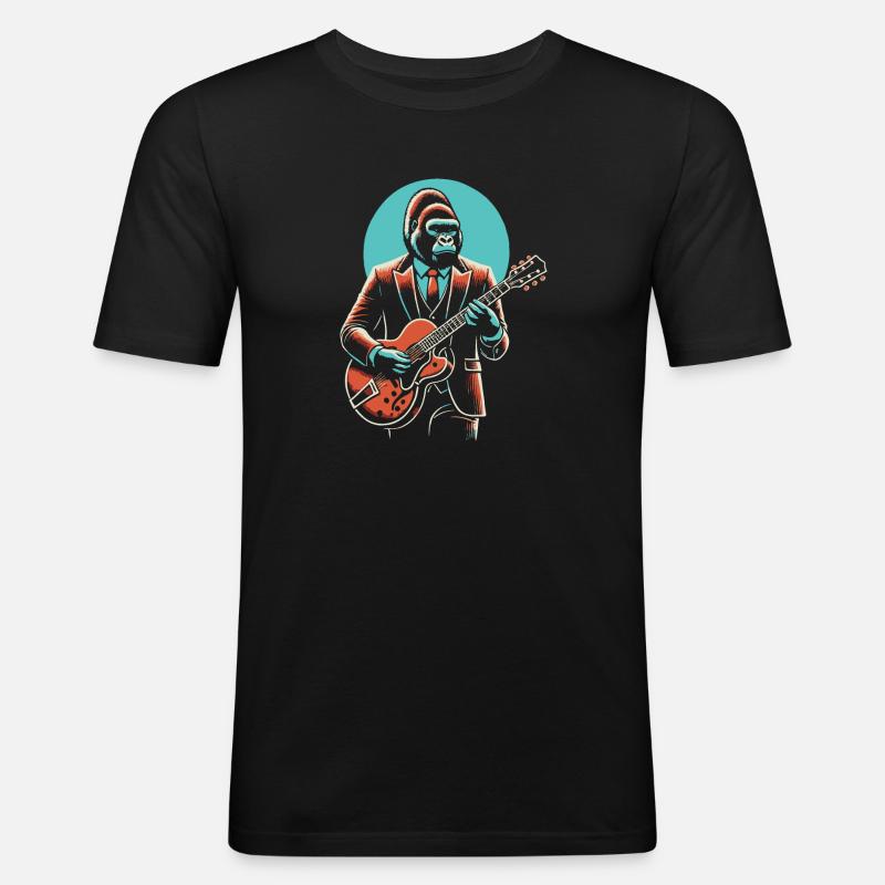Gorilla mit Gitarre - Männer Slim Fit T-Shirt - Schwarz