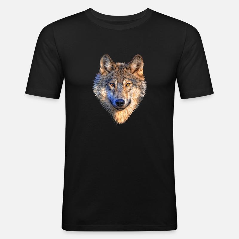 Wolf - Männer Slim Fit T-Shirt - Schwarz