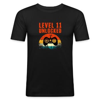 Level 11 Unlocked - Men's Slim Fit T-Shirt - black - Front - Nik (191cm)