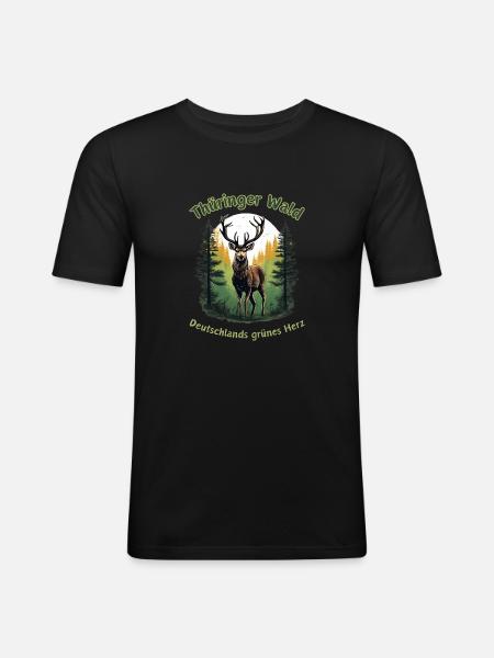 Thuringia-Germany's Green Heart Deer - Men's Slim Fit T-Shirt - black
