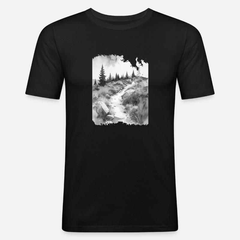 Wanderpfad greysplash - Männer Slim Fit T-Shirt - Schwarz