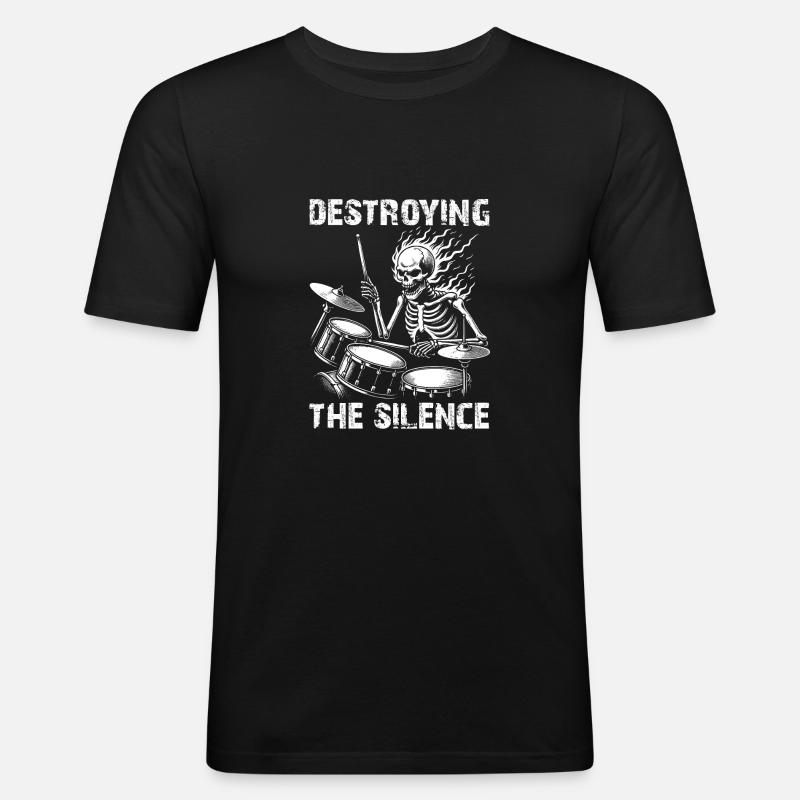 Drummer Skull Skelett am Drumset - Männer Slim Fit T-Shirt - Schwarz