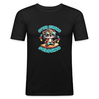 Funny surfing otter with sunglasses - Men's Slim Fit T-Shirt - black - Front - Nik (191cm)