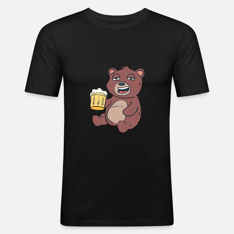 Bär mit Bier - Männer Slim Fit T-Shirt - Schwarz