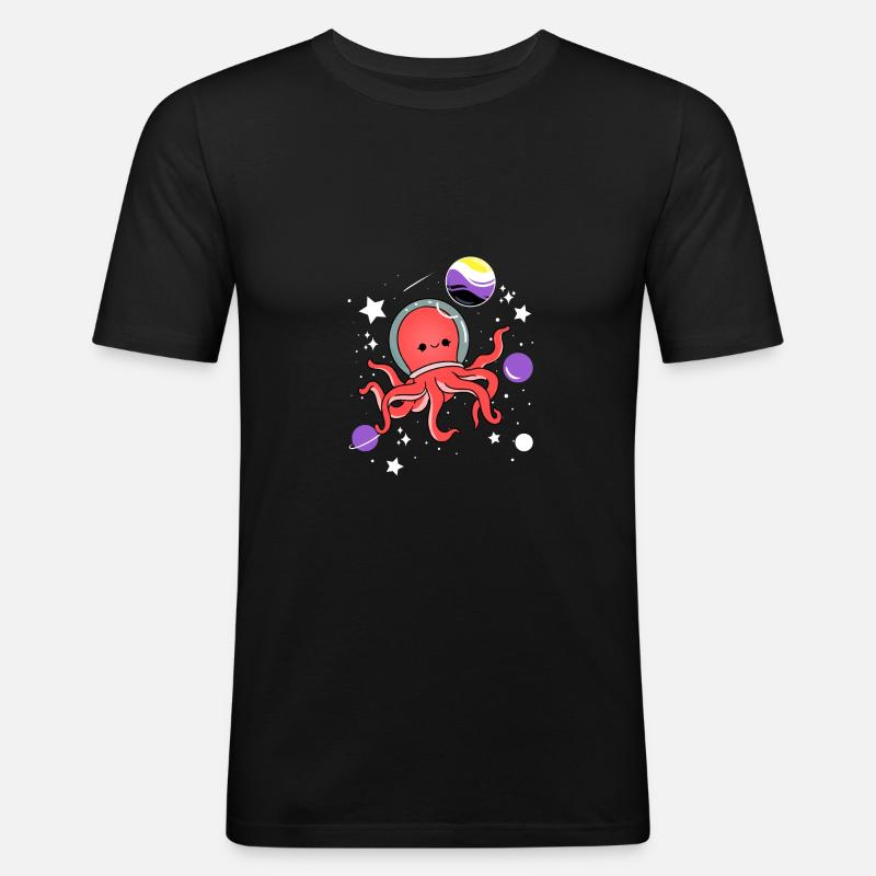 Oktopus Astronaut Nonbinary Pride - Männer Slim Fit T-Shirt - Schwarz