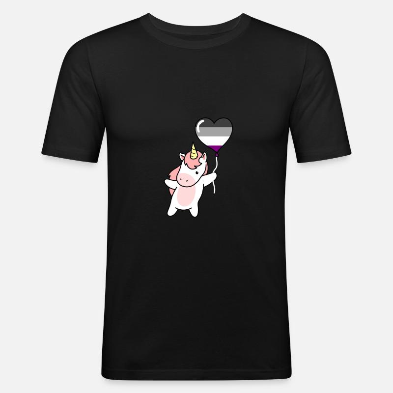 Einhorn Herzballon Asexual Pride - Männer Slim Fit T-Shirt - Schwarz
