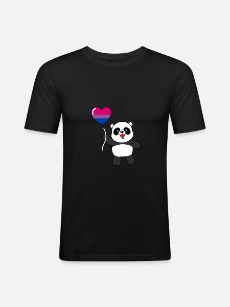 Panda Bisexual Pride Heart Balloon - Men's Slim Fit T-Shirt - black