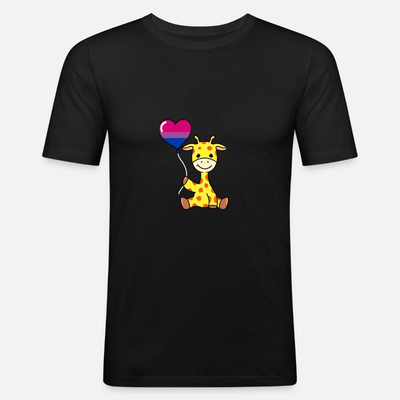 Giraffe mit Bisexual Pride Luftballon - Männer Slim Fit T-Shirt - Schwarz